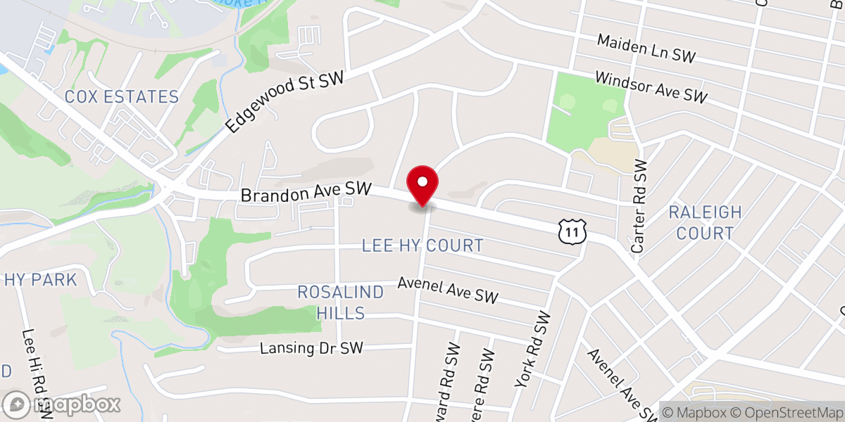 Map showing location of Roanoke Church of Christ