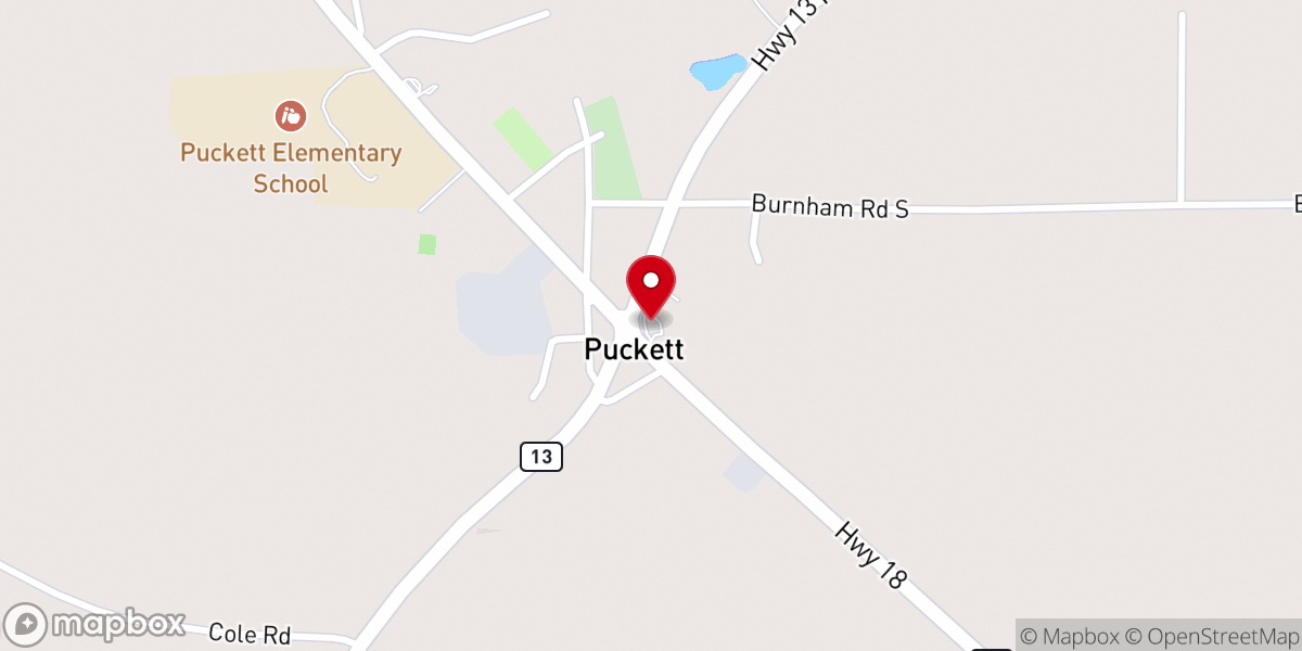 Map showing location of Puckett Town Hall