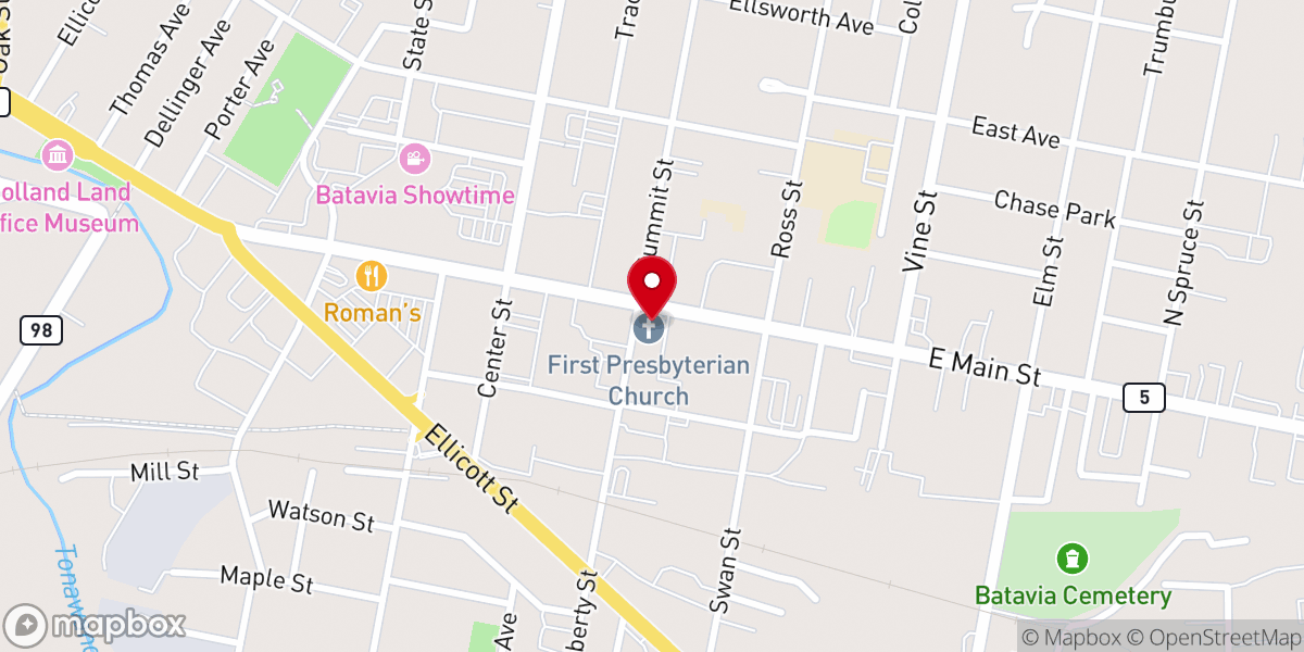 Map showing location of Batavia First Presbyterian