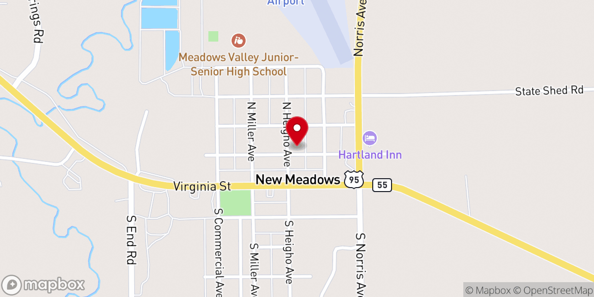 Map showing location of New Meadows United Methodist Church