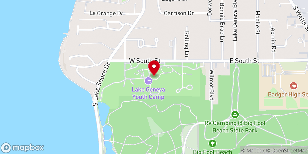 Map showing location of Lake Geneva Youth Camp