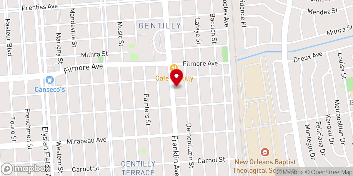 Map showing location of Gentilly Baptist Church