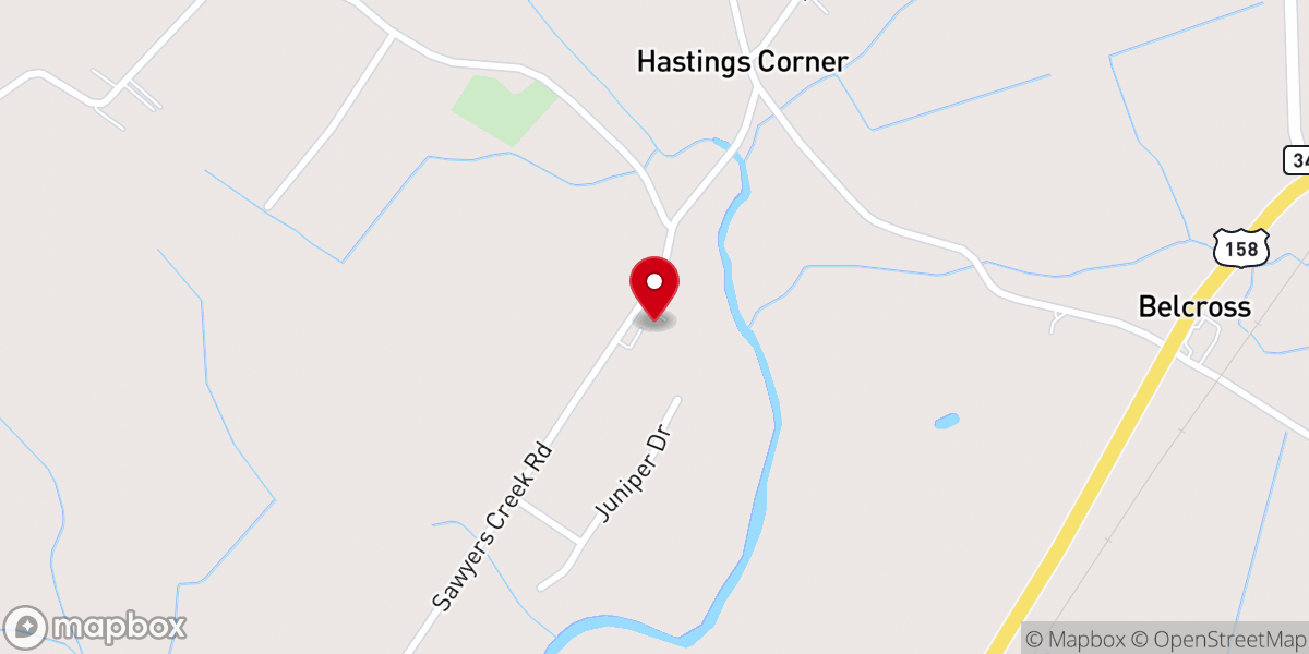 Map showing location of Sawyer's Creek Baptist Church