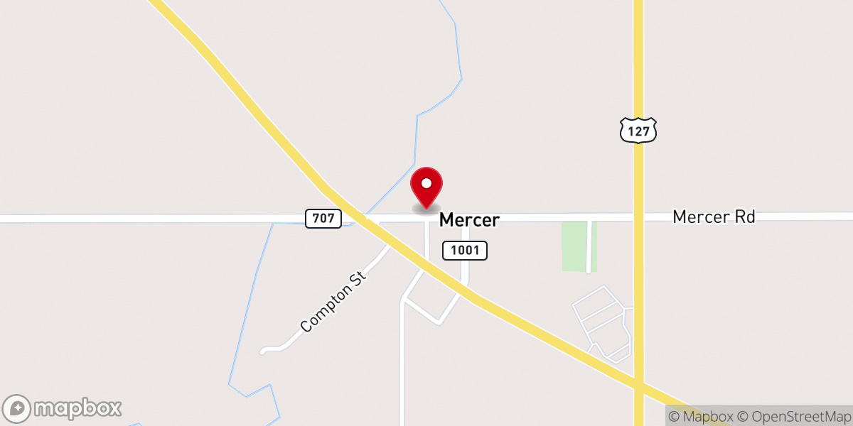Map showing location of Mercer United Methodist Church
