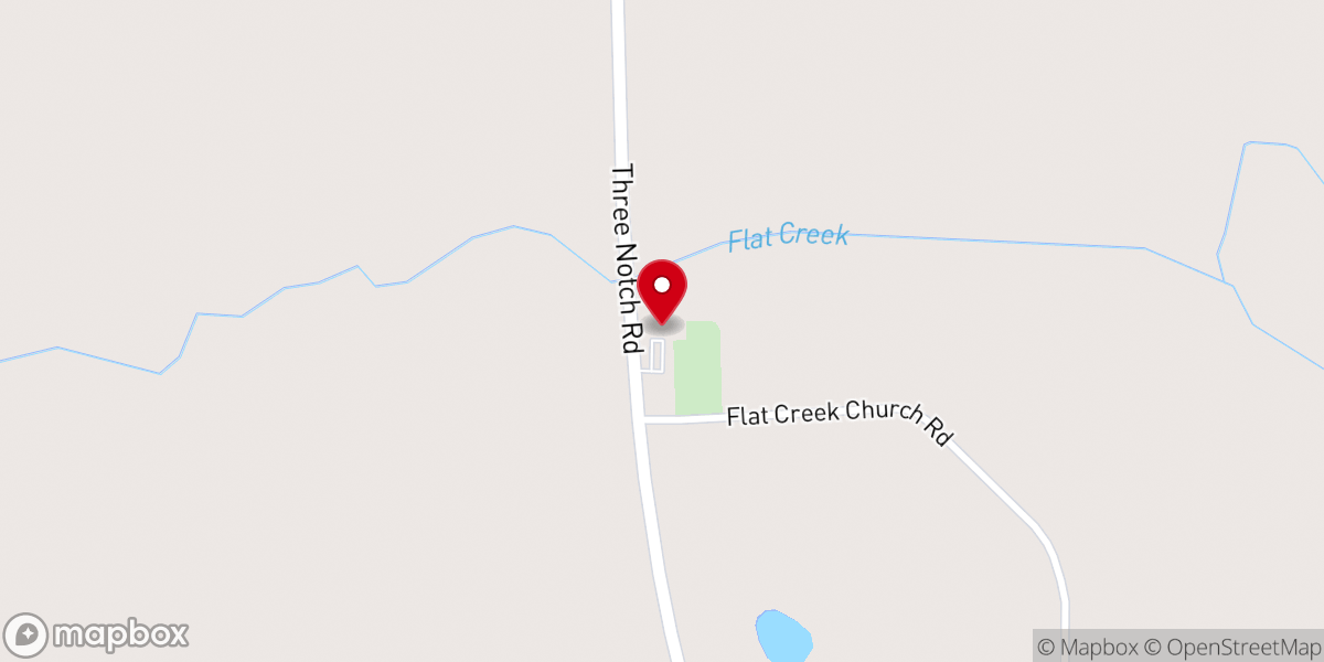 Map showing location of Flat Creek Baptist Church