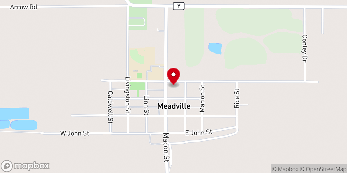 Map showing location of First Baptist Church Meadville