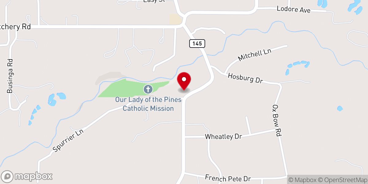 Map showing location of Our Lady of The Pines Mission Church