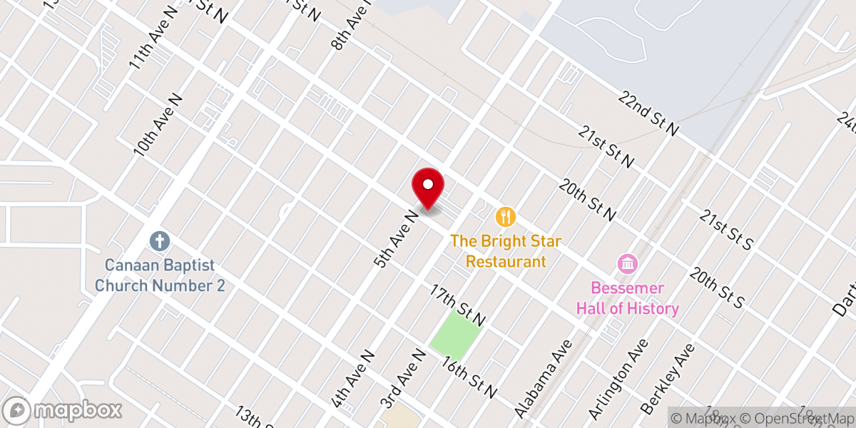 Map showing location of First Baptist Church of Bessemer
