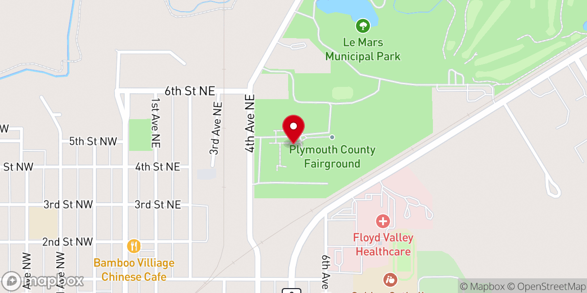 Map showing location of Plymouth County Fairgrounds
