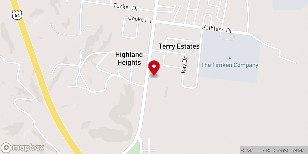 Map showing location of Highland Baptist Church