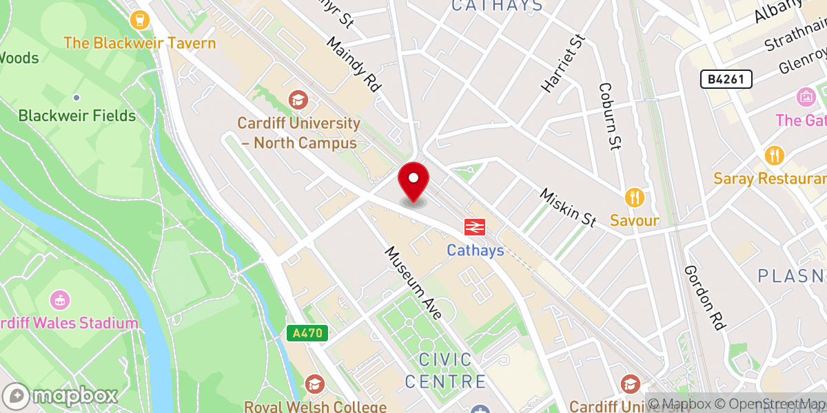 Map showing location of University Catholic Chaplaincy, Cardiff