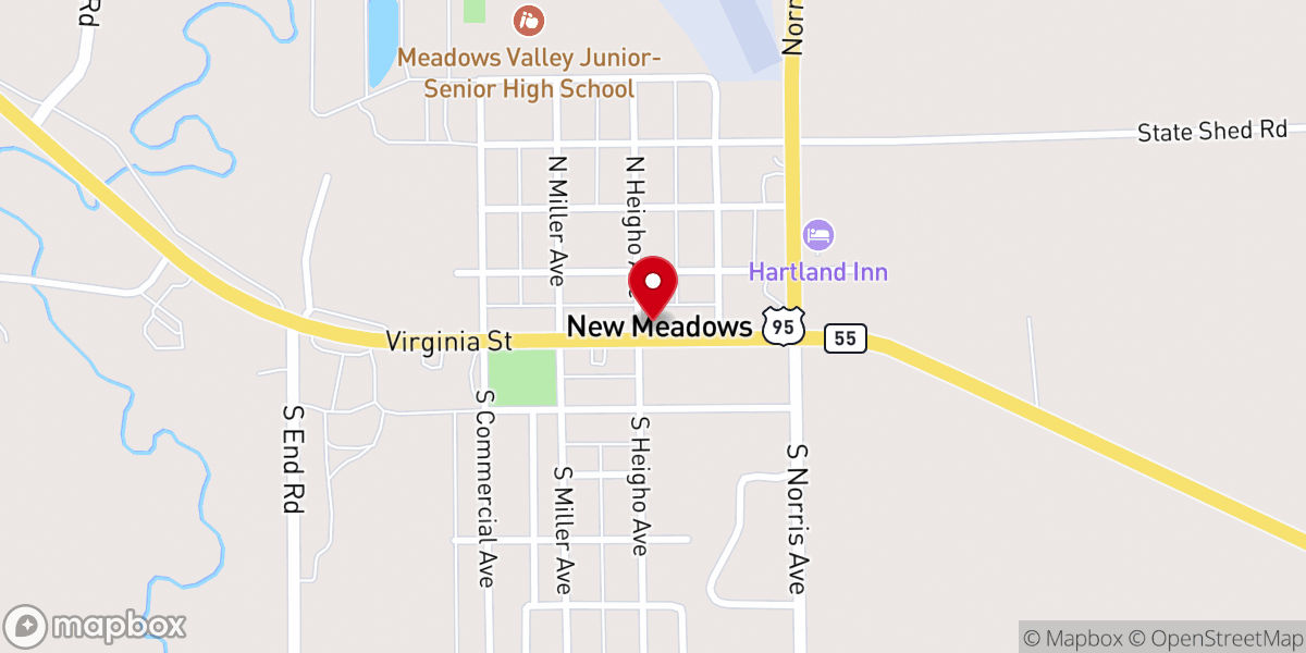 Map showing location of New Meadows Idaho
