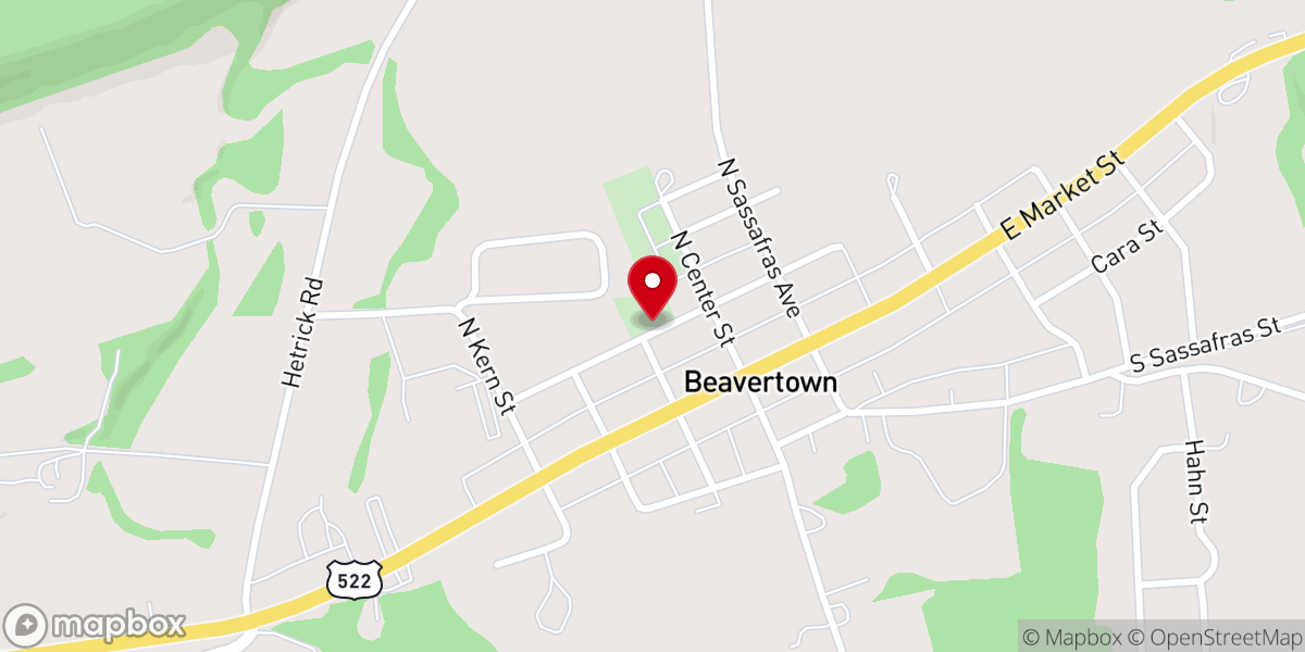 Map showing location of St. Paul's Reformed Church of Beavertown