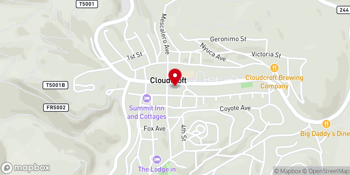 Map showing location of Cloudcroft Christian Center