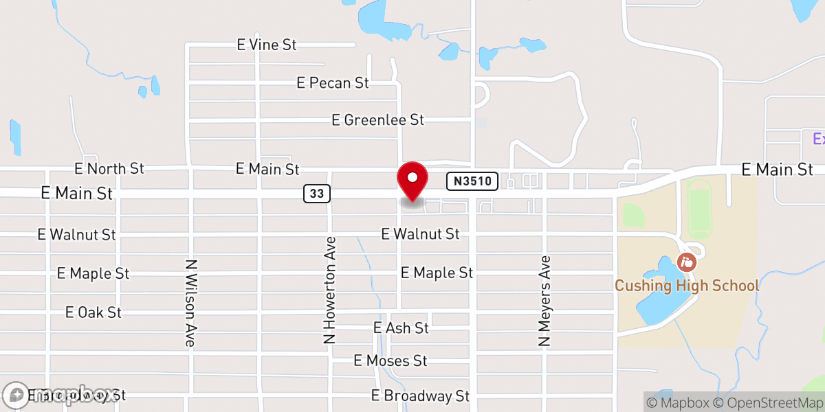 Map showing location of Cushing Chamber of Commerce