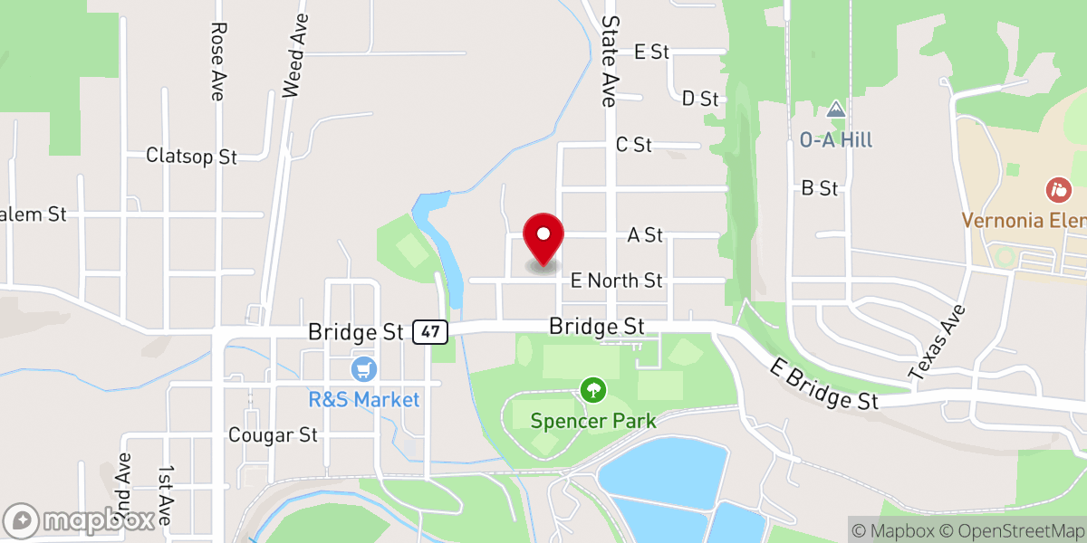 Map showing location of Vernonia Christian Church