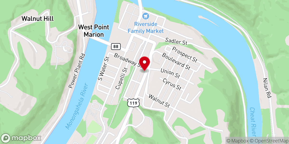 Map showing location of Pt. Marion United Methodist Church - Food Distribution Center