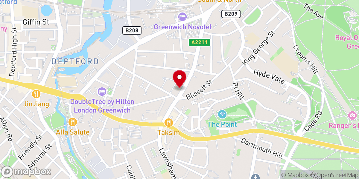 Map showing location of South Street Baptist Church