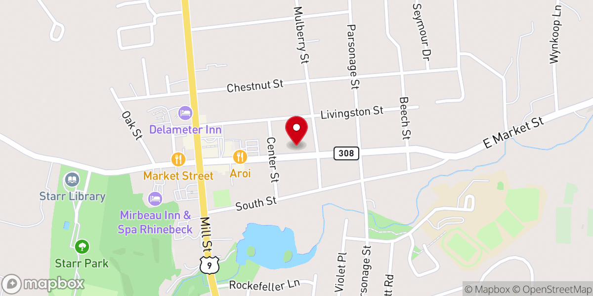 Map showing location of Rhinebeck United Methodist Church & Open Gate Coffee House Ministries