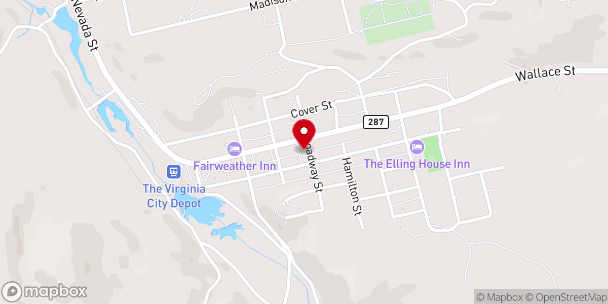 Map showing location of Virginia City Courthouse