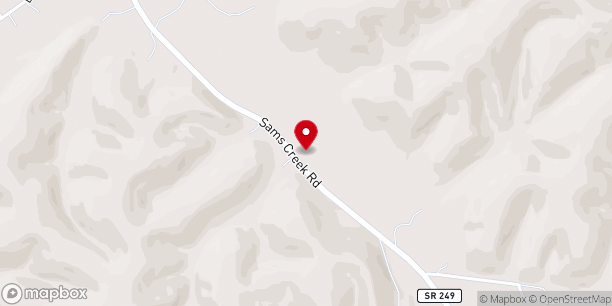 Map showing location of Sams Creek Church