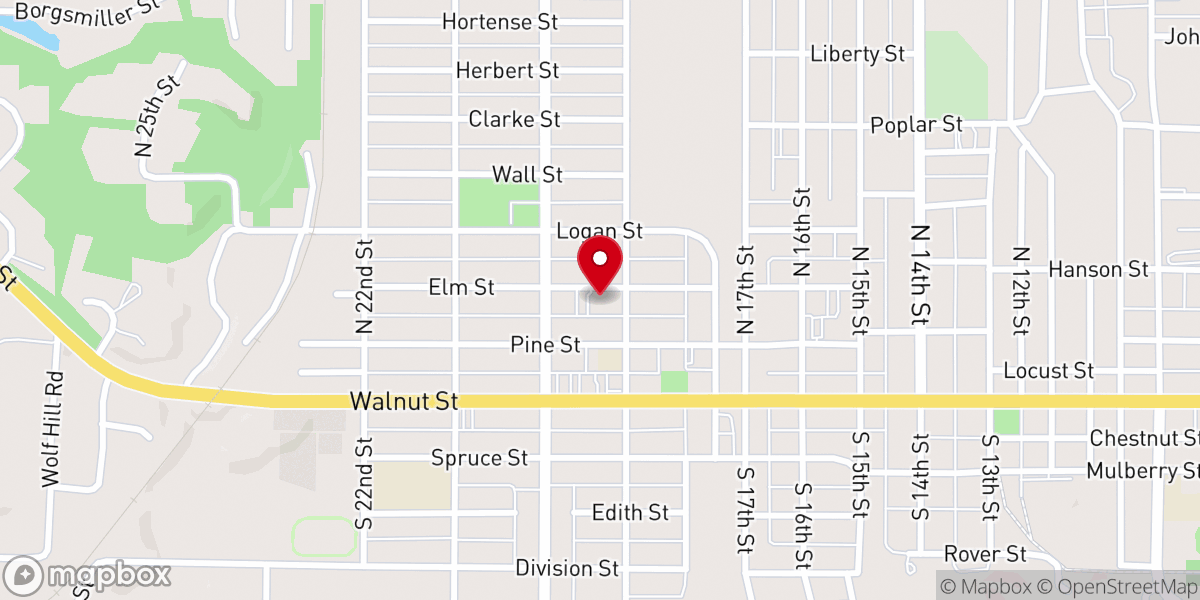 Map showing location of Elm Street Baptist Church