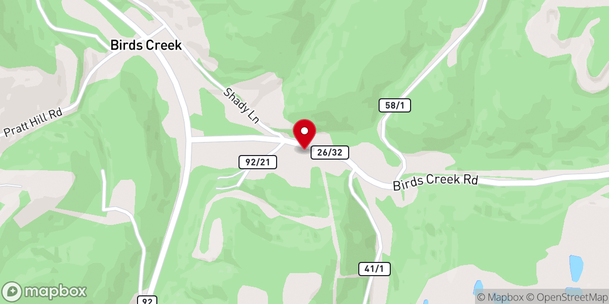 Map showing location of Birds Creek United Methodist Church