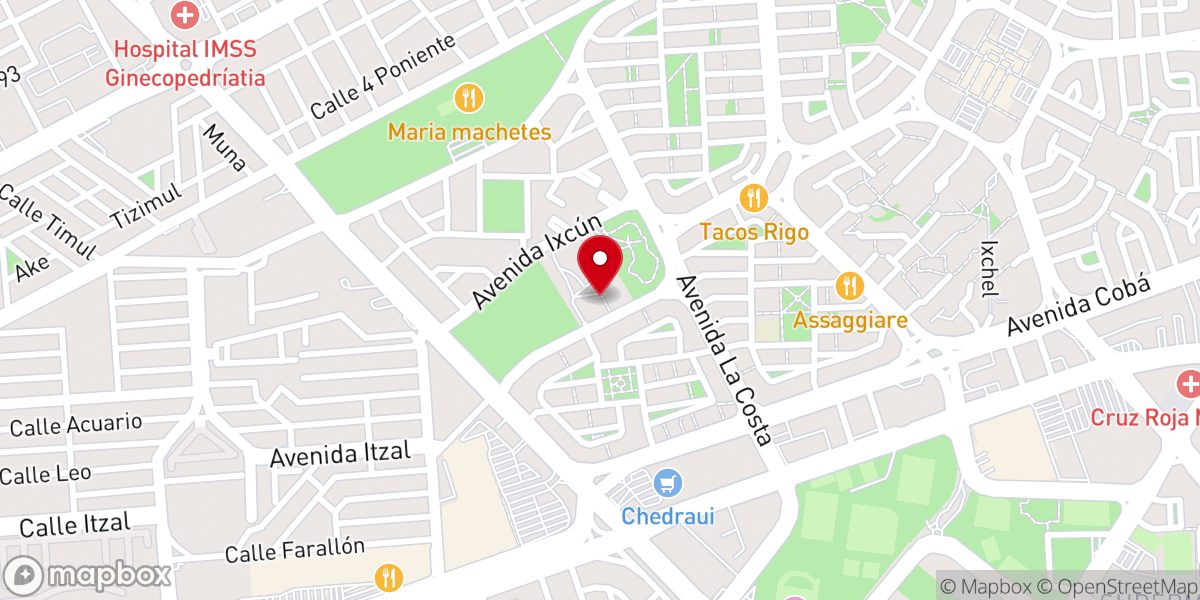 Map showing location of Catedral de Cancún (La Santa Cruz y de la Santísima Trinidad)