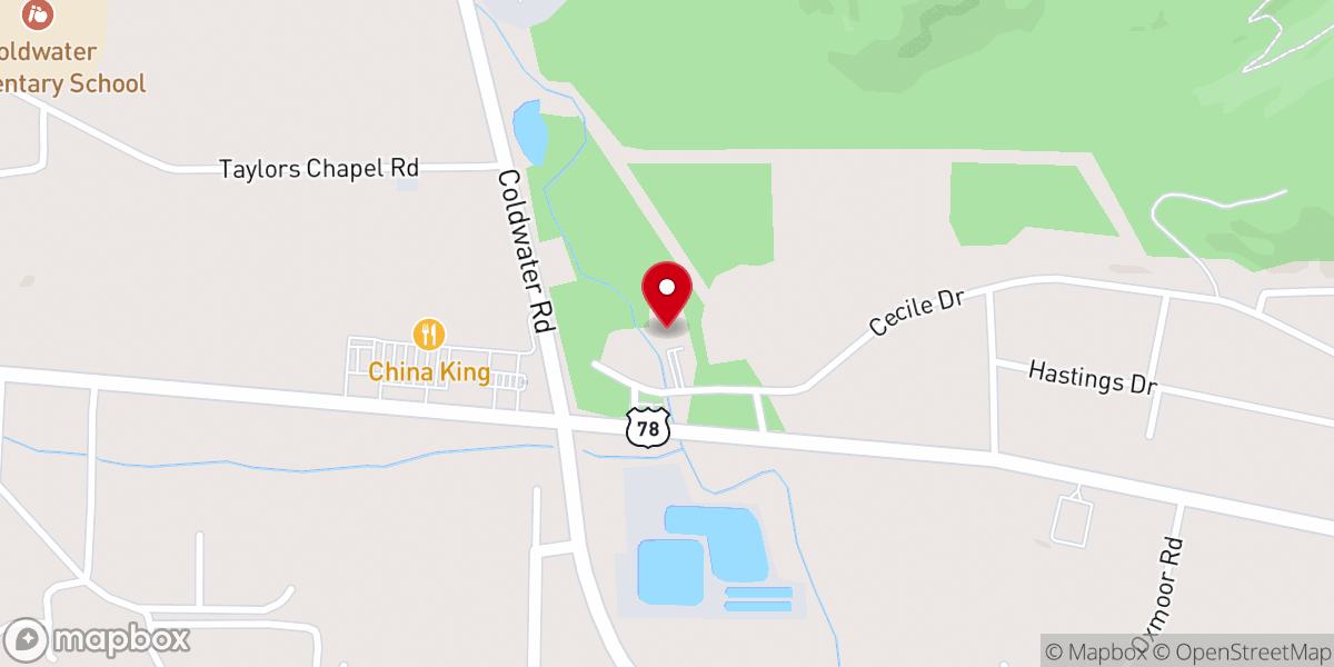 Map showing location of Coldwater United Methodist Church