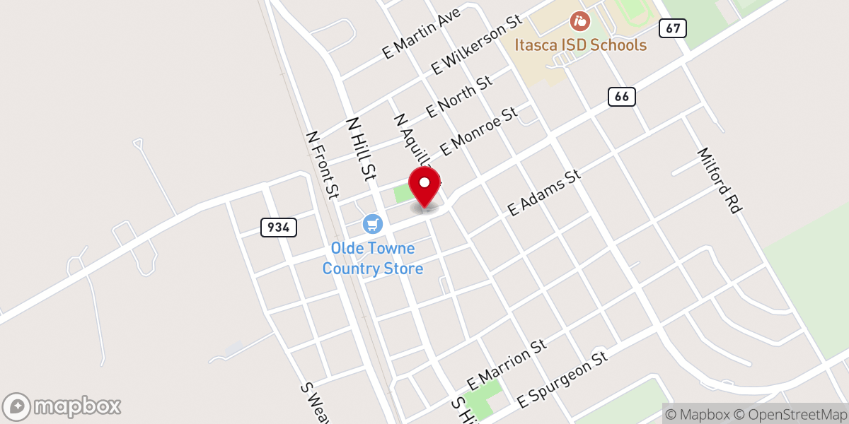Map showing location of First Presbyterian Church of Itasca