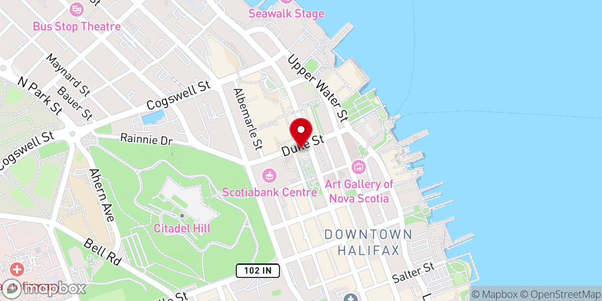 Map showing location of Halifax City Hall
