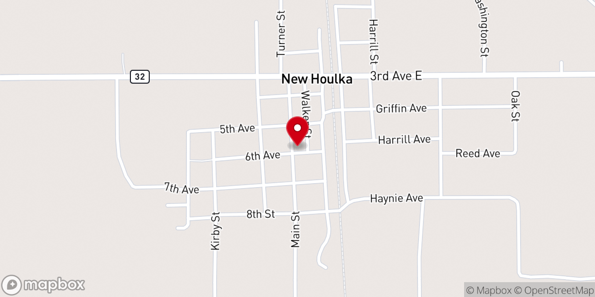 Map showing location of Houlka Second Baptist Church