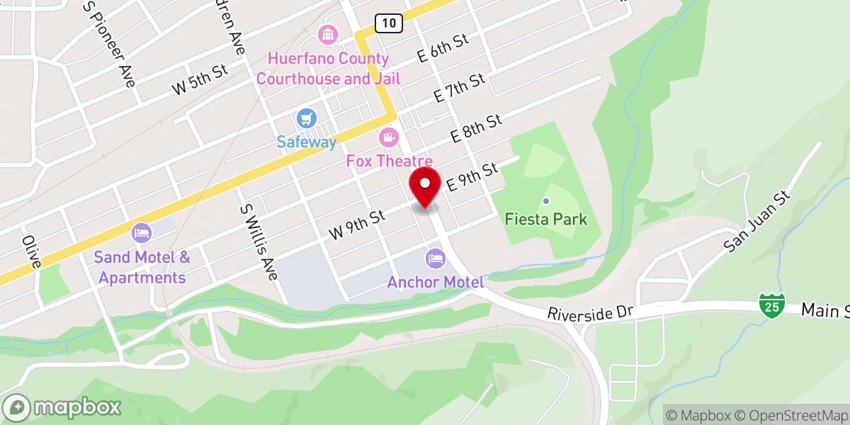 Map showing location of Dorcas Circle Food Pantry & Clothing Bank, 911 South Main, Walsenburg, CO