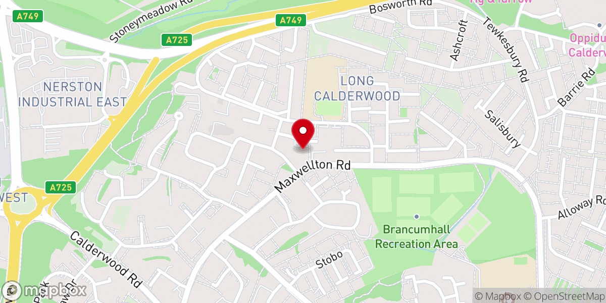 Map showing location of Calderwood Baptist Church