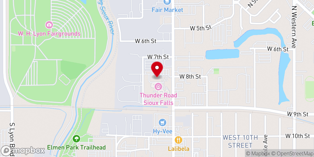 Map showing location of Thunder Road of Sioux Falls
