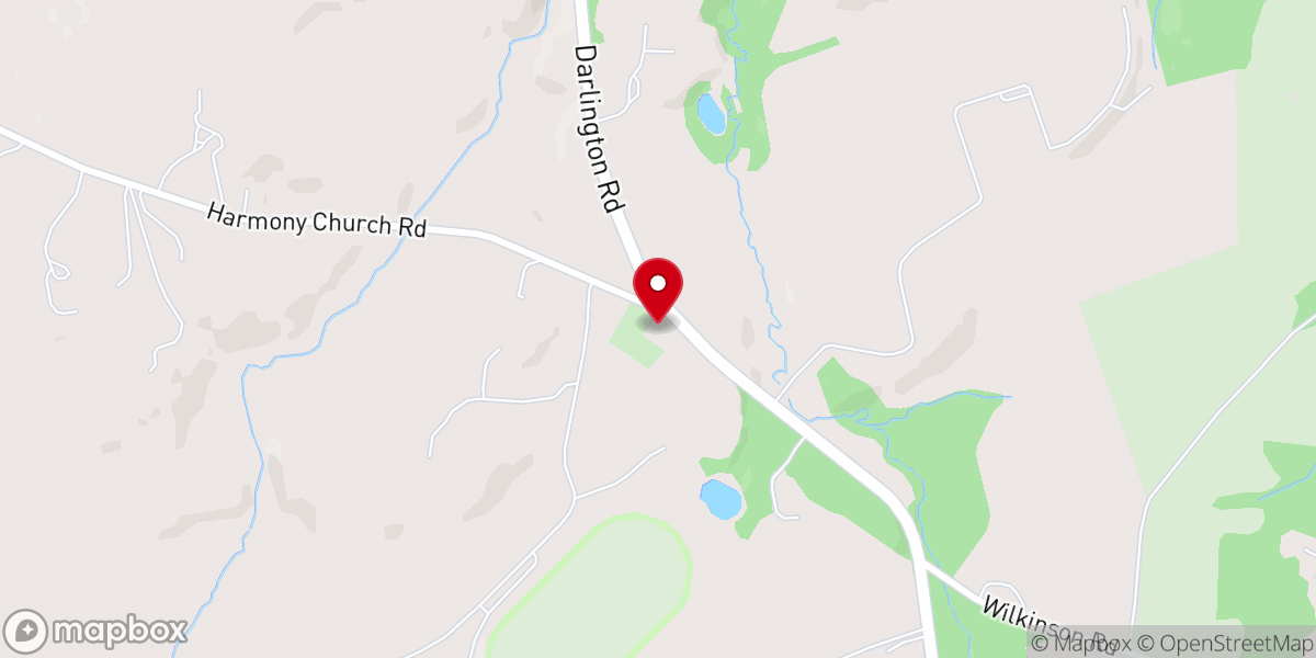 Map showing location of Harmony Church