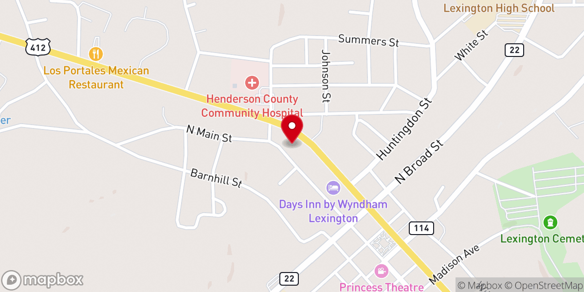 Map showing location of Fast Pace Health Urgent Care - Lexington - TN