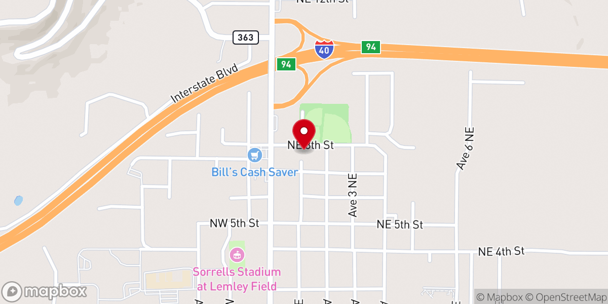 Map showing location of Atkins Free Will Baptist Church