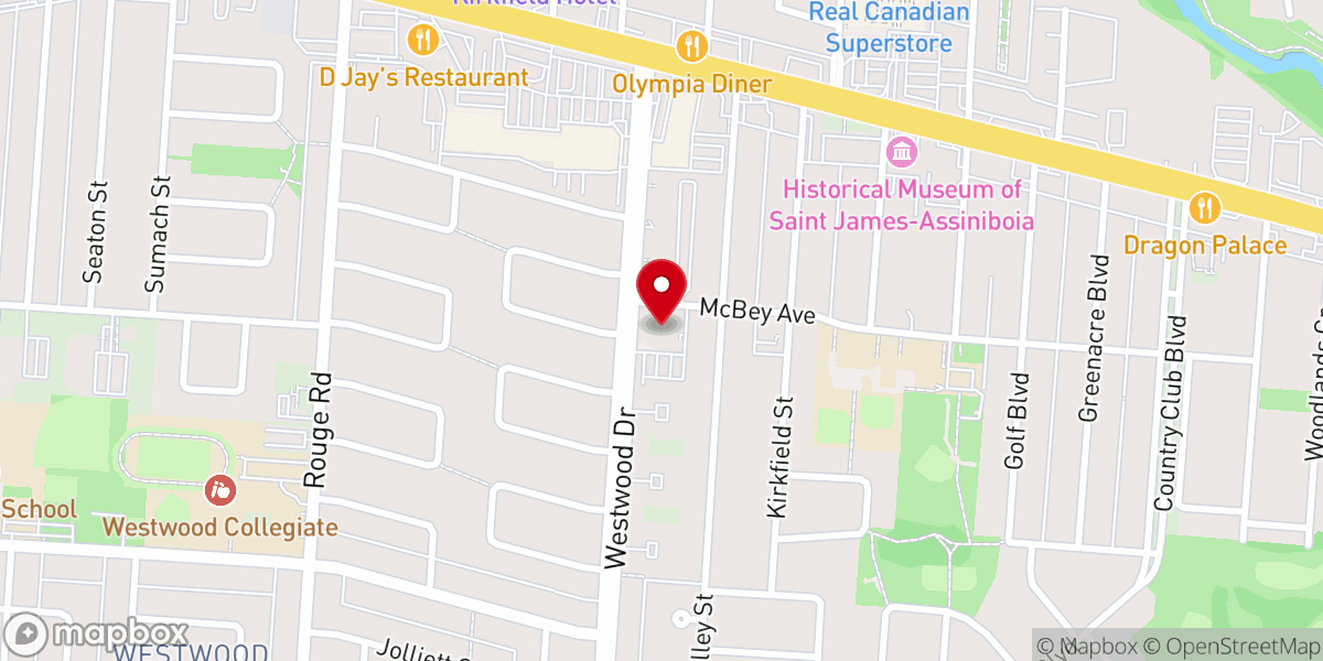 Map showing location of Westwood Community Church