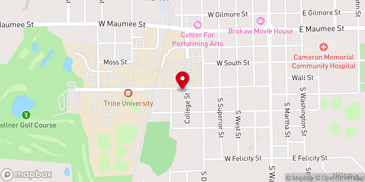 Map showing location of Christian Campus House at Trine University