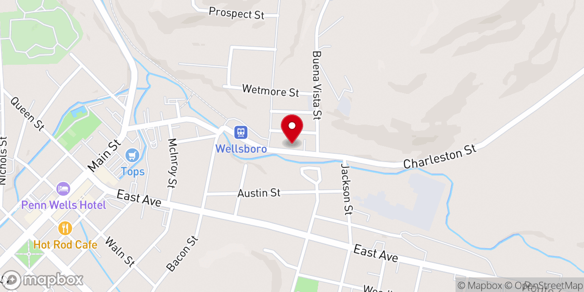 Map showing location of Vineyard Church of Wellsboro