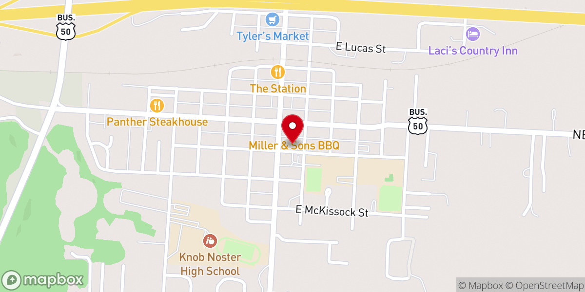 Map showing location of Knob Noster United Methodist Church