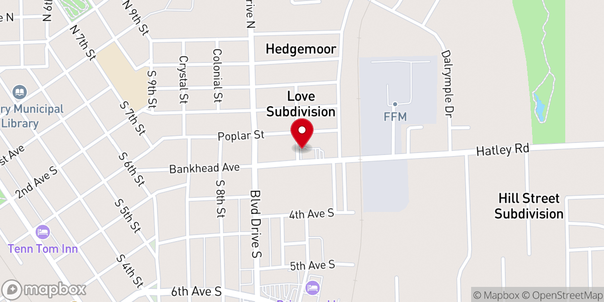 Map showing location of East Amory Baptist Church
