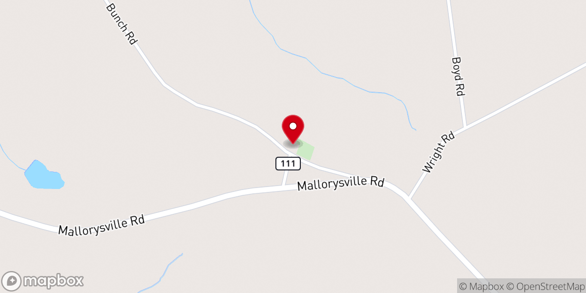 Map showing location of Mallorysville Baptist Church