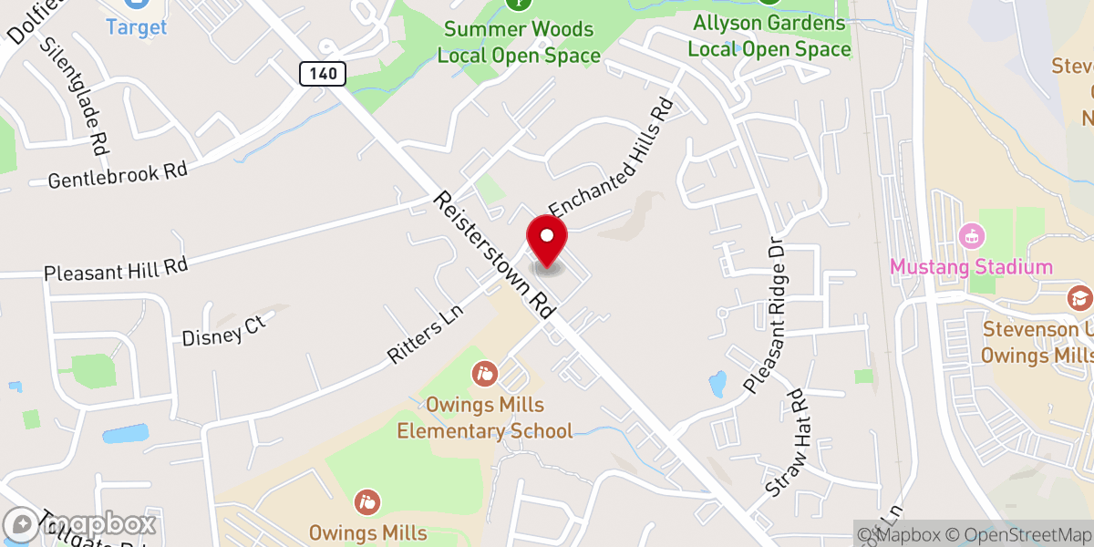 Map showing location of Hispanic Church of God Owings Mills