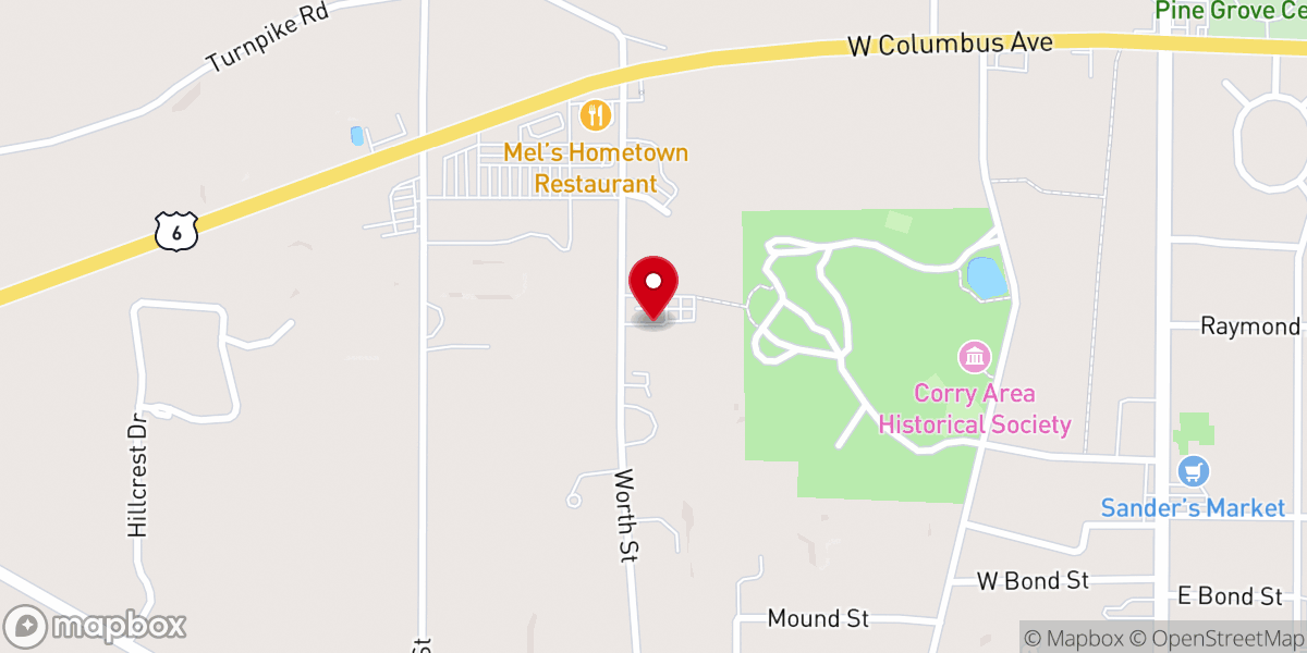 Map showing location of Corry First Church
