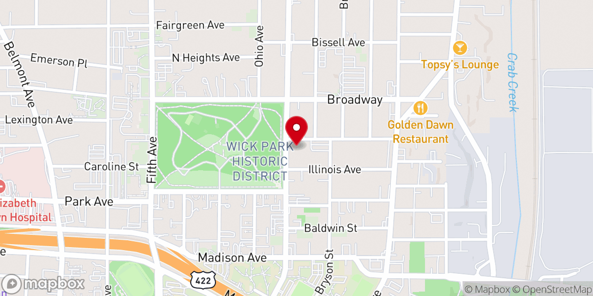 Map showing location of Congregation Rodef Sholom