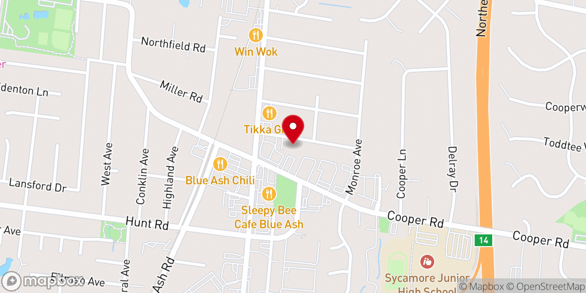 Map showing location of Blue Ash Baptist Church