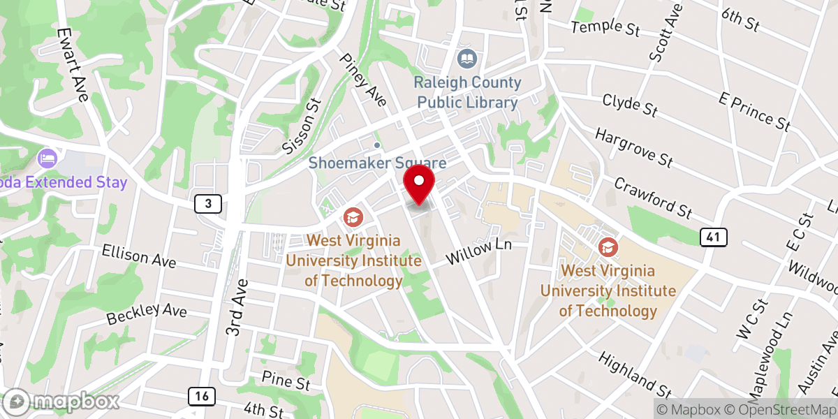 Map showing location of Beckley Community United Methodist Church