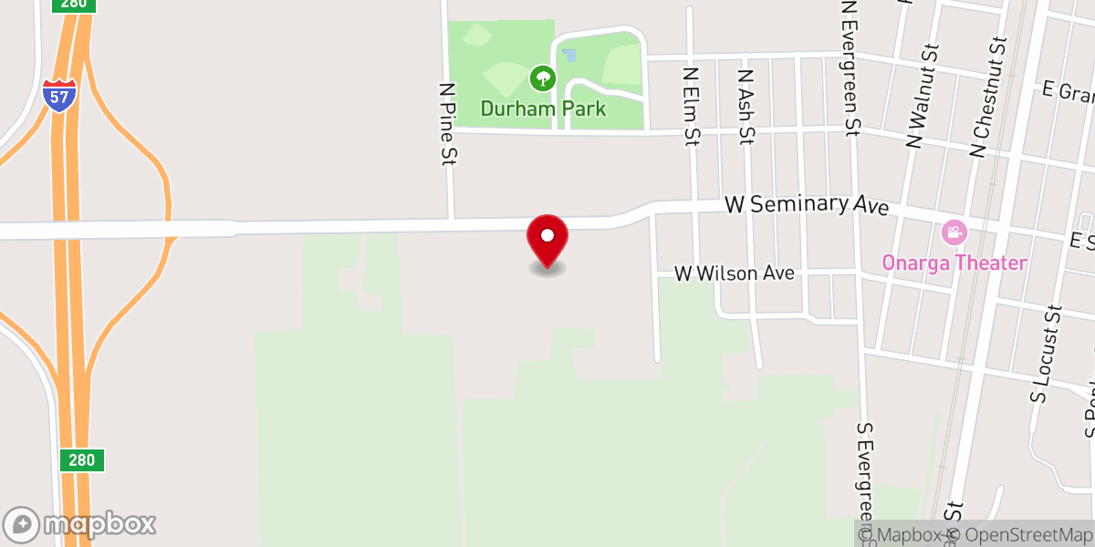 Map showing location of Onarga Christian Church